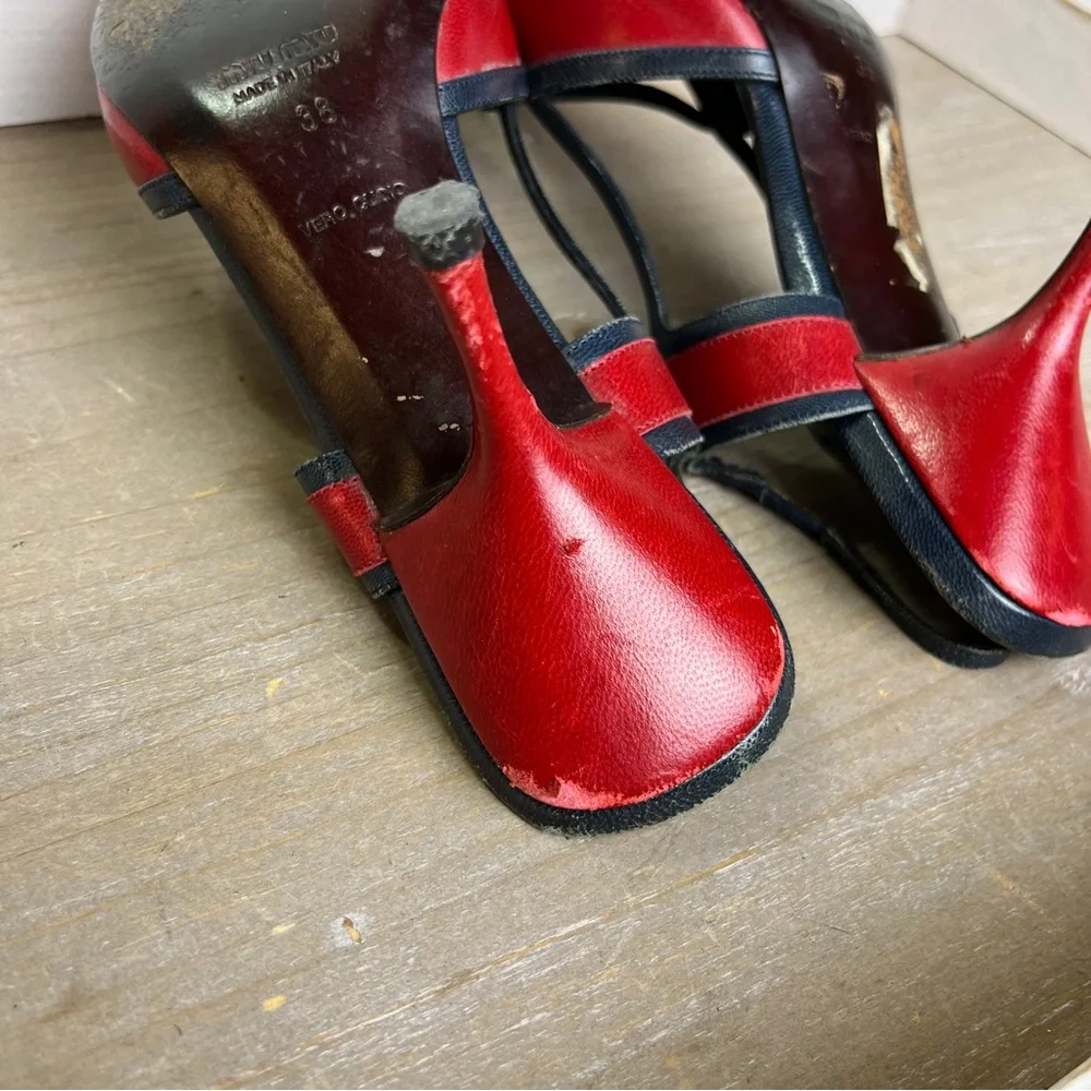Miu Miu Red Leather Slingback Heels Square Toe Italy 38 Y2K Prada Grunge Punk - Picture 8 of 15